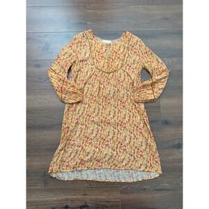 Maison Hotel Womens XS Boho Geometric Fan Print Viscose Mini Dress Yellow Orange